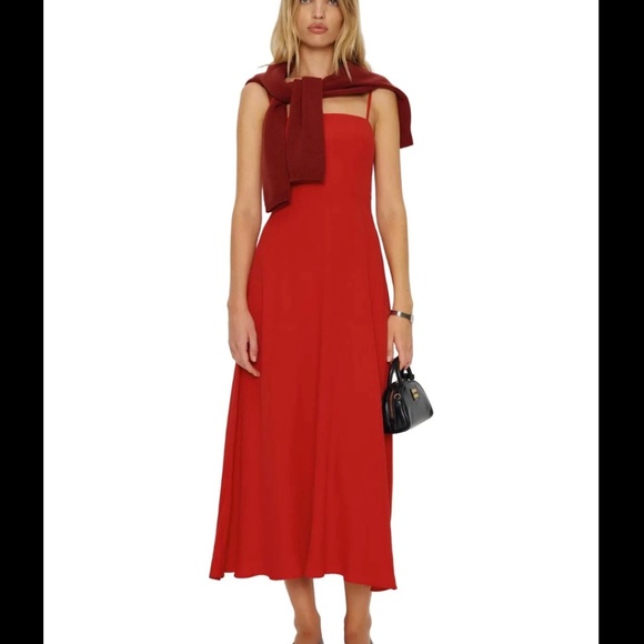 Reformation Monette Dress Red Lipstick Midi Spaghetti Strap Size 6 - Picture 4 of 8